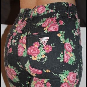 Women GUESS HighWaist Vintage Rose Print Jeans